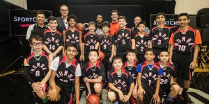 Duncan Fulton, SVP of Canadian Tire Corporation and Toronto Raptors All-Star Kyle Lowry, are joined by the Markham-Unionville Basketball Association to officially name Lowry a Sport Chek athlete.