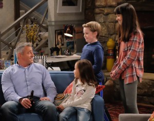 MAN WITH A PLAN stars Matt LeBlanc in a comedy about a contractor who starts spending more time with his kids when his wife goes back to work and discovers the truth every parent eventually realizes: their little angels (portrayed by Grace Kaufman, right; Matthew McCann and Hala Finley) are maniacs.   Photo: Darren Michaels/CBS ©2016 CBS Broadcasting, Inc. All Rights Reserved